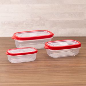 Conjunto de Potes Retangular 3 Peças Vermelho - Keeper