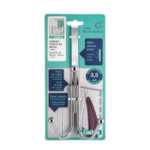 Suporte para Porta com 3 Ganchos Cromado - Ordene