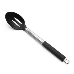 Colher de Silicone Perfurada Preto com Cabo De Inox - Meridional