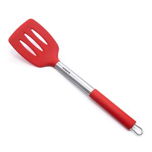 Espátula Perfurada de Silicone com Cabo De Inox Vermelho - Meridional