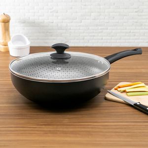 Frigideira Wok Santorini com Tampa 28cm Preta - Meridional