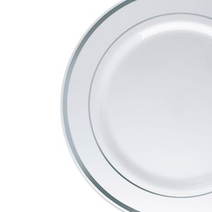 O Prato Descartável 26cm Kit com 6 Unidades Prata - Silver Plastic