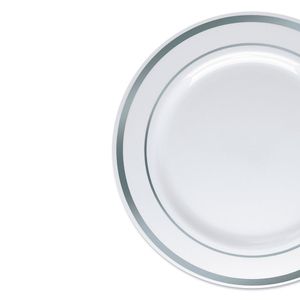 Prato Descartável de Sobremesa 19cm Kit com 6 Unidades Prata - Silver Plastic