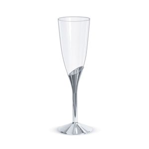 Taça de Champanhe De Plástico Kit com 6 Unidades150mL Prata - Silver Plastic
