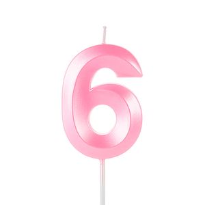 Vela de Aniversário Número 6 Perolizada Rosa - Silver Plastic