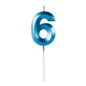 Vela de Aniversário Número 6 Perolizada Azul - Silver Plastic