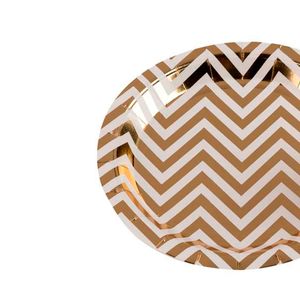 Prato Descartável 18cm Kit com 10 Unidades Chevron Dourado - Silver Plastic