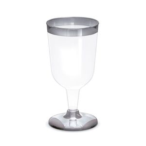 Taça de Vinho De Plástico Kit com 12 Unidades 210mL Prata - Silver Plastic