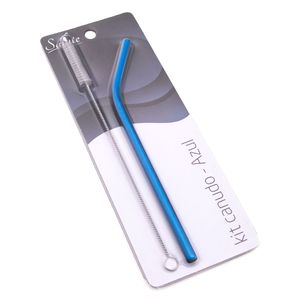 Canudo de Metal Curvo 21,5cm Azul - Salute