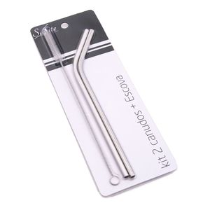 Canudo de Metal Curvo 21,8cm 2 Peças Prata - Salute