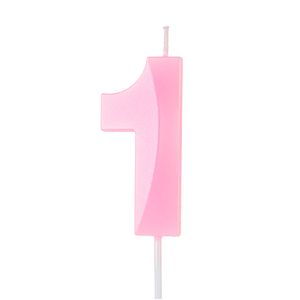 Vela de Aniversário Número 1 Perolizada Rosa - Silver Plastic