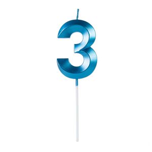 Vela de Aniversário Número 3 Perolizada Azul - Silver Plastic