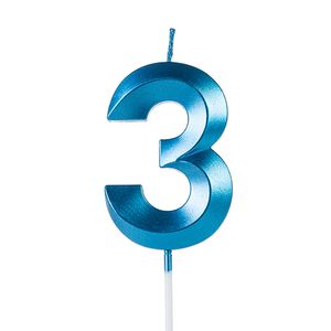Vela de Aniversário Número 3 Perolizada Azul - Silver Plastic