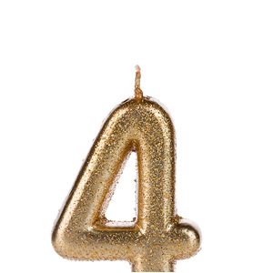 Vela de Aniversário Glitter Número 4 Dourada - Silver Plastic