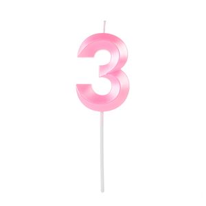Vela de Aniversário Número 3 Perolizada Rosa - Silver Plastic
