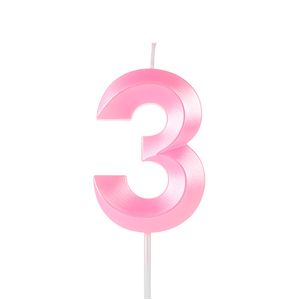 Vela de Aniversário Número 3 Perolizada Rosa - Silver Plastic