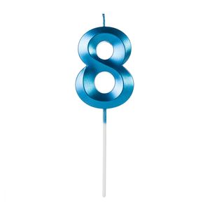 Vela de Aniversário Número 8 Perolizada Azul - Silver Plastic