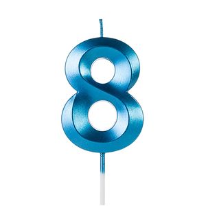 Vela de Aniversário Número 8 Perolizada Azul - Silver Plastic