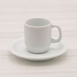 Xícara de Café com Pires Cilíndrica 70mL Branca - Schmidt