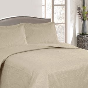 Colcha Solteiro Boutis Comfort com 1 Porta Travesseiro Bege - Beau Tissu