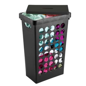 Cesto de Roupa com Tampa 43l Quadrado Preto - Arthi