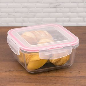 Pote de Vidro Hermético Quadrado 700mL Rosa - Sanremo