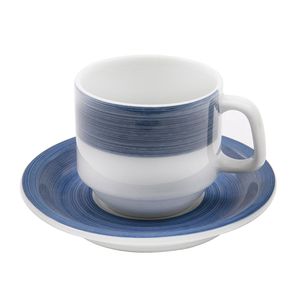 Xícara de Chá com Pires Cilíndrica 200mL Azul - Schmidt