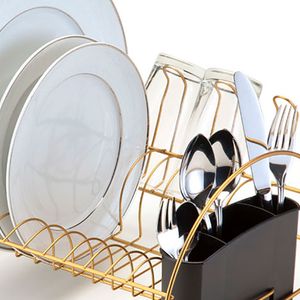 Escorredor Louça Fan com Porta Copo Dourado - Arthi