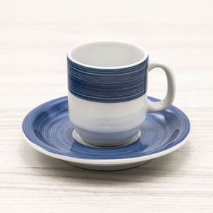 Xícara de Café com Pires Cilíndrica 70mL Azul - Schmidt