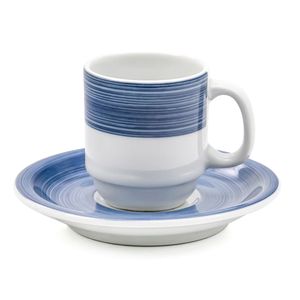 Xícara de Café com Pires Cilíndrica 70mL Azul - Schmidt