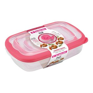 Jogo de Potes De Plástico Hermético Retangular Flor 3 Peças Rosa - Sanremo