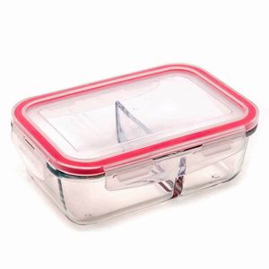 Pote de Vidro Hermético Retangular com Divisória 800mL Rosa - Sanremo