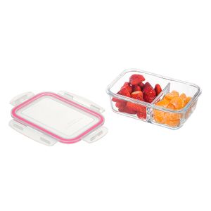 Pote de Vidro Hermético Retangular com Divisória 800mL Rosa - Sanremo