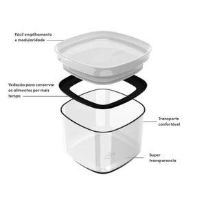 Pote Hermético de Poliestireno Quadrado Block 450mL Branco - Martiplast