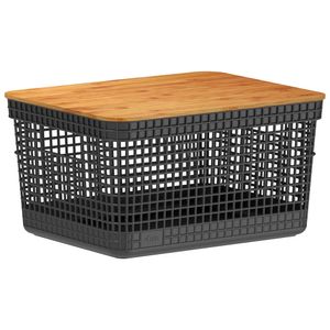 Cesto Grid com Tampa Bambu 8l Preto - Ou