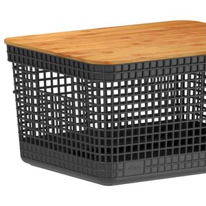 Cesto Grid com Tampa Bambu 8l Preto - Ou