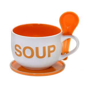 Caneca para Sopa com Colher 470mL Branca e Laranja - Espressione