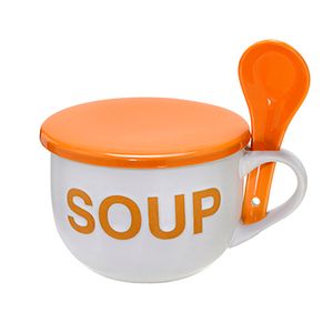 Caneca para Sopa com Colher 470mL Branca e Laranja - Espressione