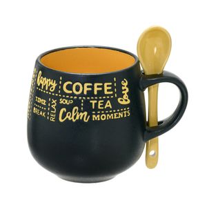 A Caneca Café com Colher 325mL Preta e Amarela - Espressione