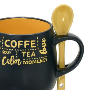 A Caneca Café com Colher 325mL Preta e Amarela - Espressione