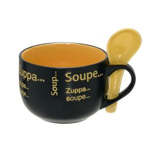 Caneca para Sopa com Colher 470mL Preta e Amarela - Espressione