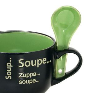 Caneca para Sopa com Colher 470mL Preta e Verde - Espressione