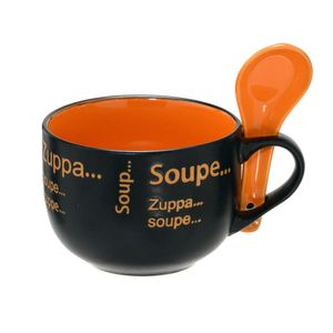 Caneca para Sopa com Colher 470mL Preta e Laranja - Espressione