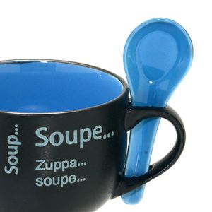 Caneca para Sopa com Colher 470mL Preta e Azul - Espressione