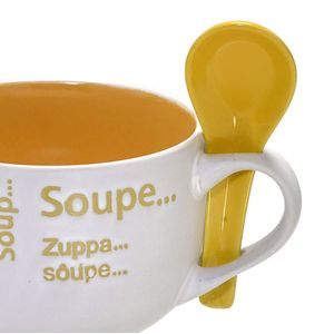 Caneca para Sopa com Colher 470mL Branca e Amarela - Espressione