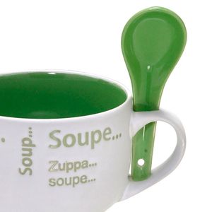 Caneca para Sopa com Colher 470mL Branca e Verde - Espressione