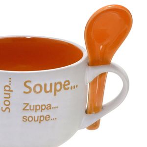 Caneca para Sopa com Colher 470mL Branca Laranja - Espressione