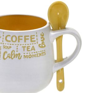 Caneca Café com Colher 325mL Branca e Amarela - Espressione