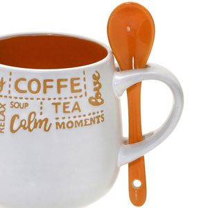 Caneca Café com Colher 325mL Branca e Laranja - Espressione