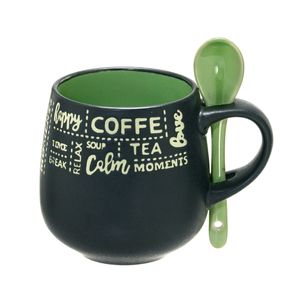 Caneca Café com Colher 325mL Preta e Verde - Espressione